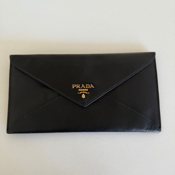Prada Black Saffiano Leather Long Envelope - Picture 1 of 10